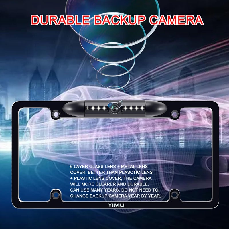 YIMU Backup Camera Vehicle Reversing for Car/SUV/Pickup/Truck/Van/RV/Trailer Single Power Rear View System Driving/Reversing Use IP69 Waterproof Night Vision License Plate Frame Backup Camera - Image 4